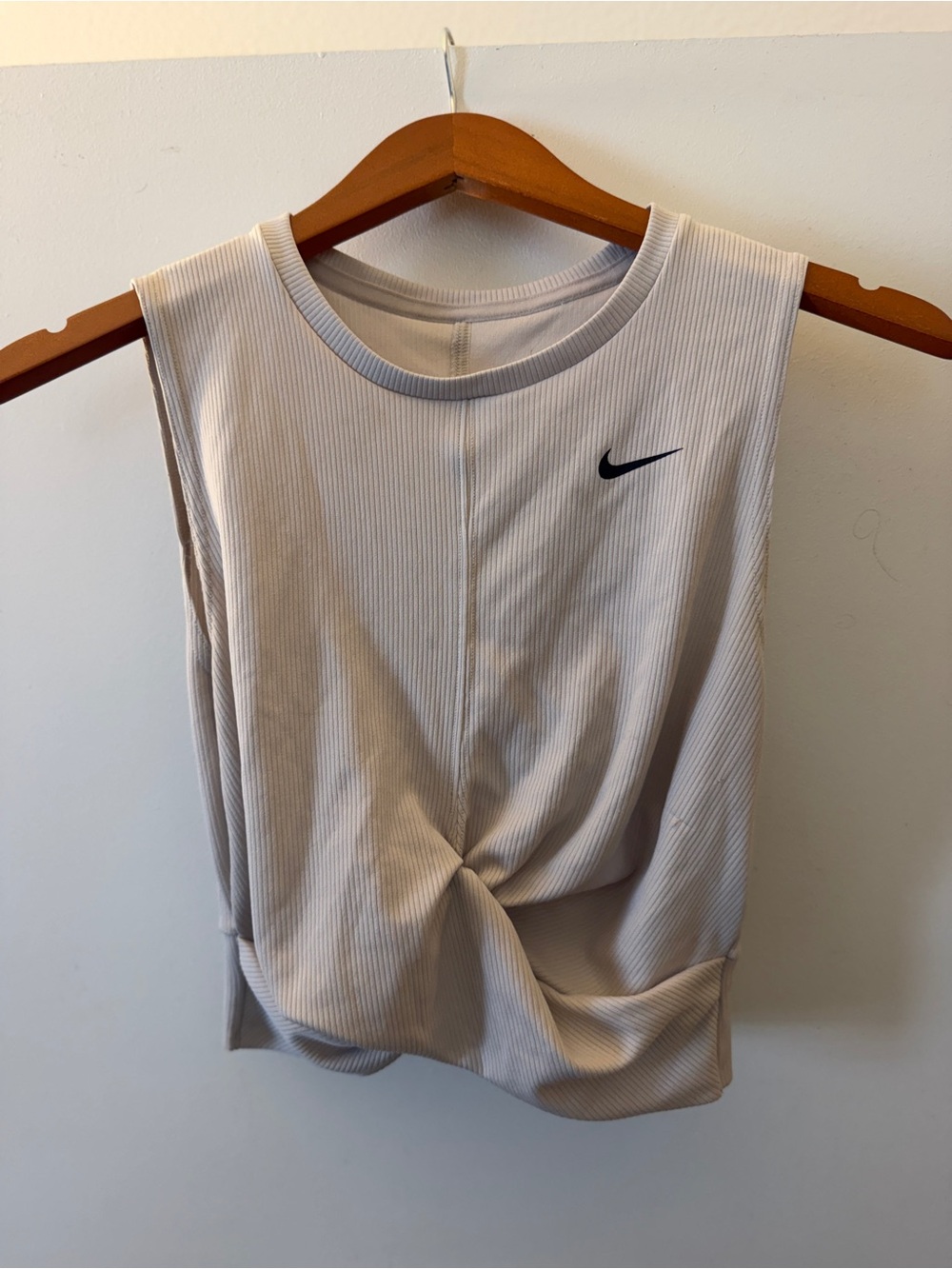 Nike Women's Light Taupe Ribbed Twist-Front Crop Tank